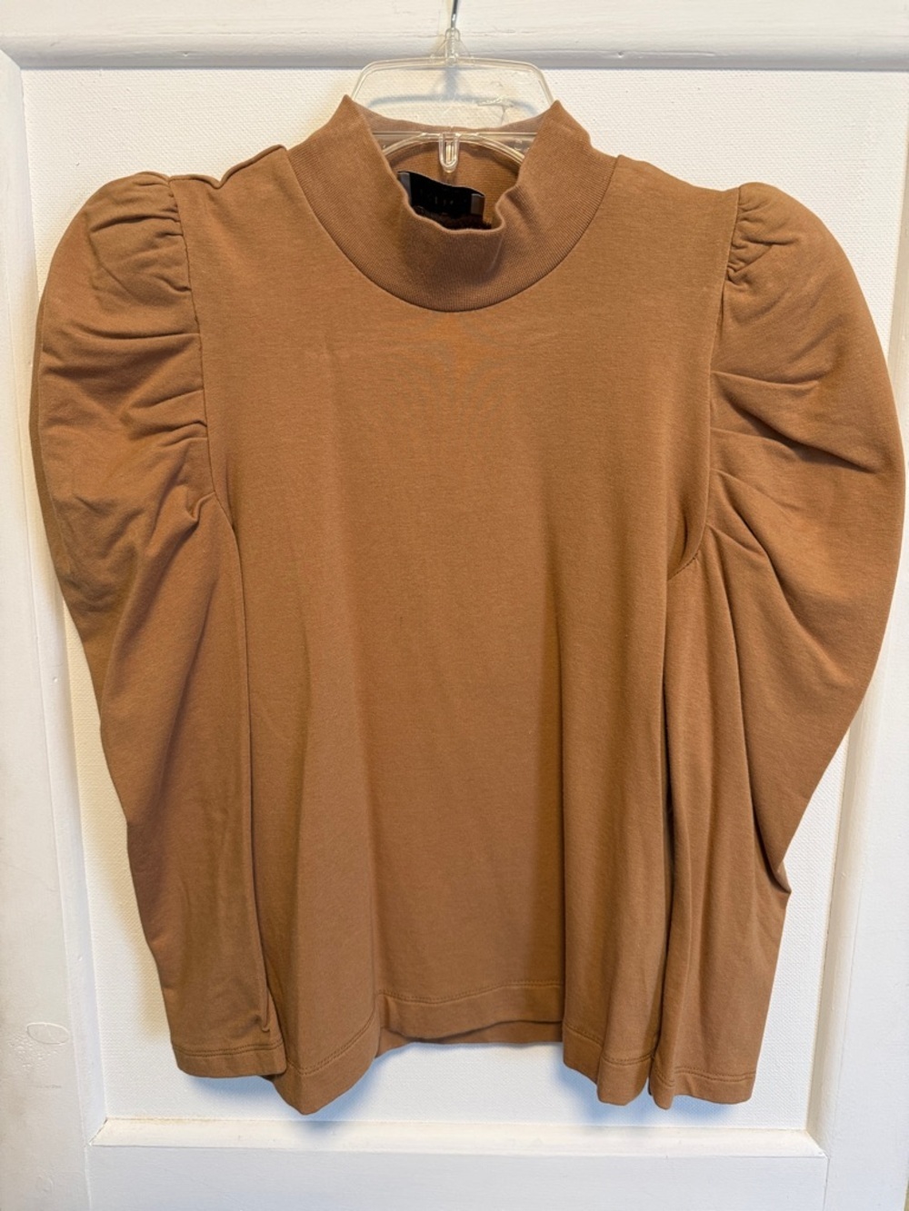 Elie Tahari Camel Mock Neck Puff-Sleeve Top